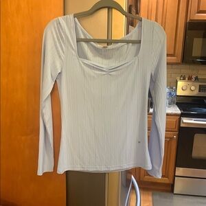 Green Fitted Ribbed Long Sleeve Blouse